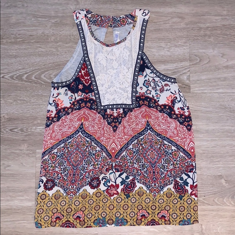Mixed print paisley and floral high neck tank